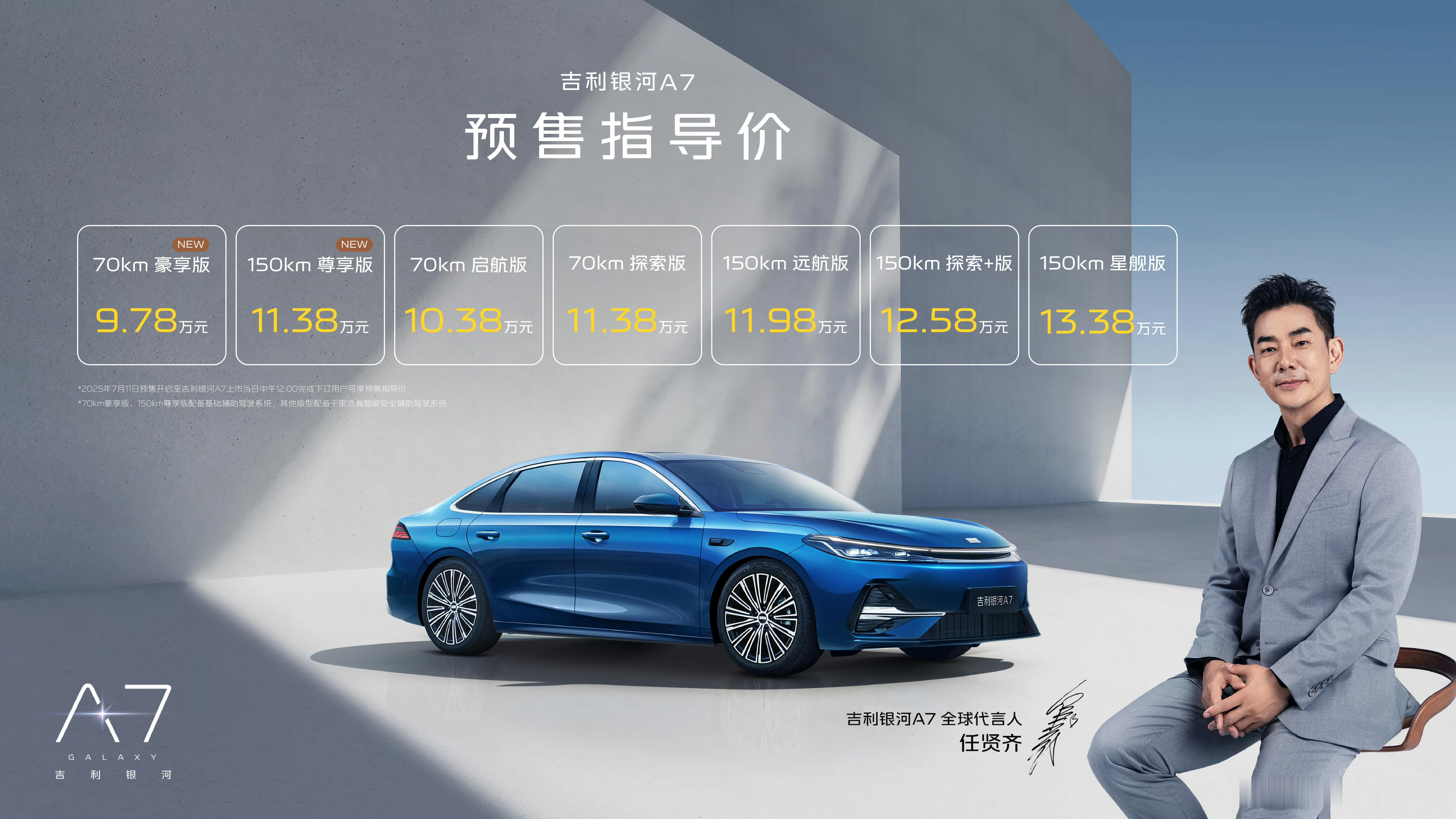 吉利银河A7又加了两个配置，现在的预售价只有9.78w起，总共7个SKU[哆啦A