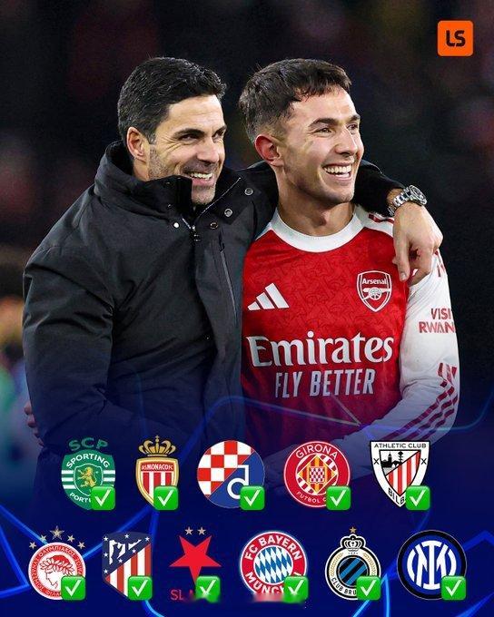 【阿森纳欧冠连胜纪录】本赛季欧冠联赛首阶段前7轮比赛，阿森纳豪取7连胜，这是俱乐