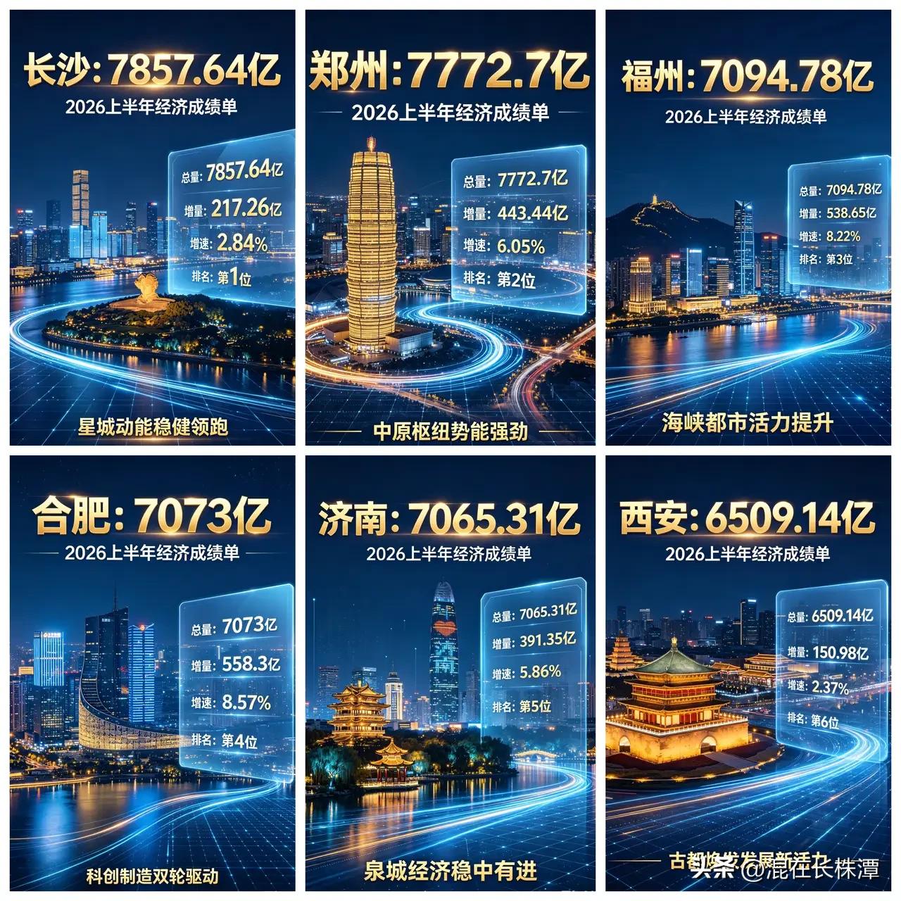 六大省会城市，2026年上半年经济总量比拼，长沙勇夺第一！根据网友总结的数据，