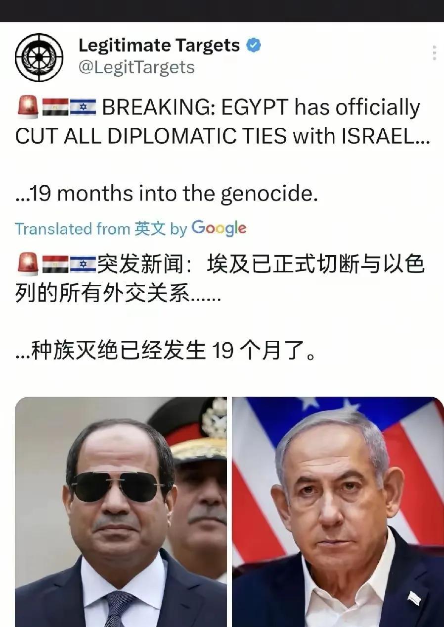 以色列在加沙的种族灭绝行动逼得埃及己无路可走只能选择断交下步开战了以色列在加