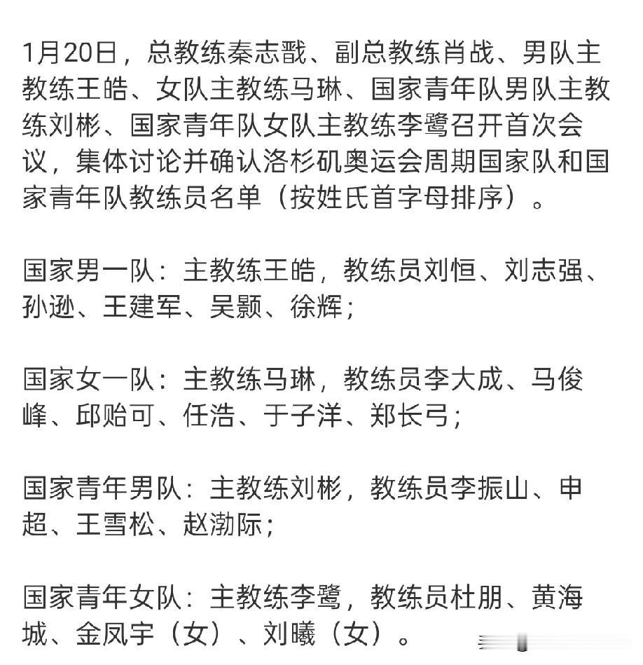 国乒教练员分组名单公布，黄海城没能直接回到女一队任教，没能再次带莎莎，而是从国青