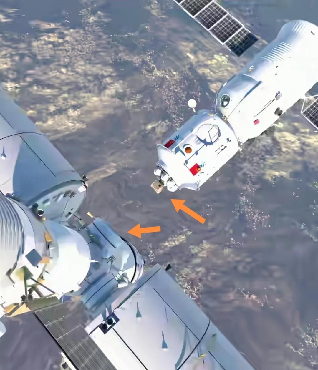 神舟23号太空与“主宫”对接瞬间动图。