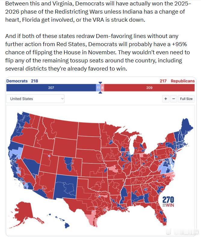 如果把马里兰州和弗吉尼亚州算上，除非印第安纳州改变立场、佛罗里达州介入，或者《投