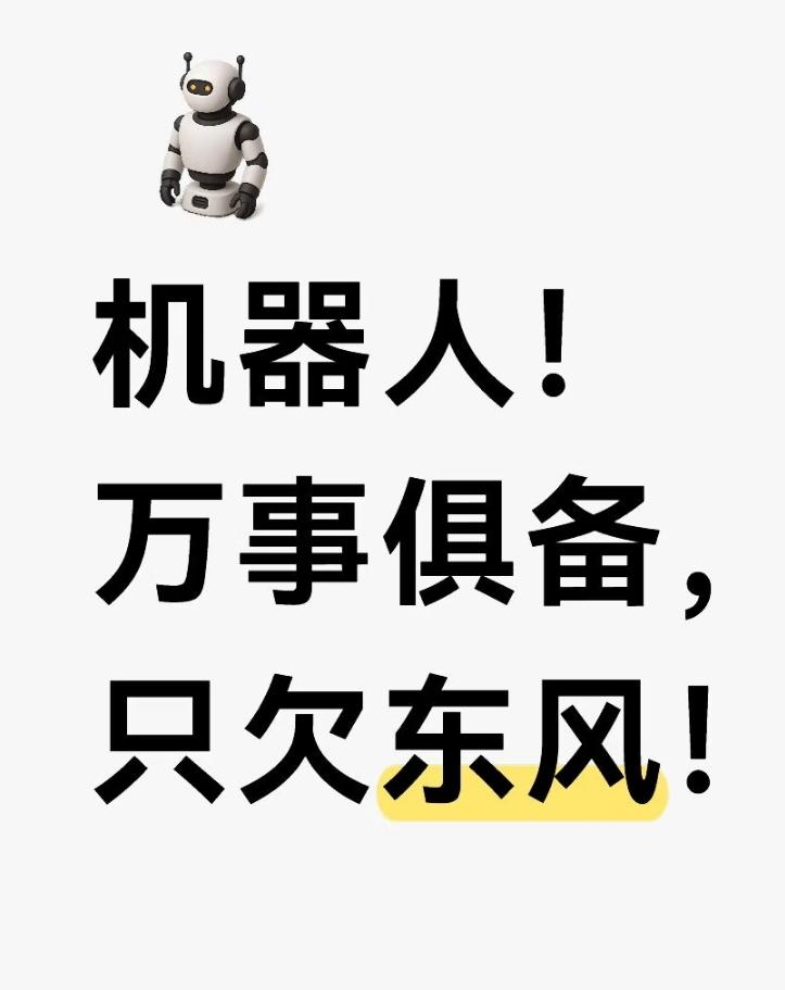 机器人！万事俱备，只欠东风！我一直提醒大家，永远要做好两手准备，如今行情有些扑