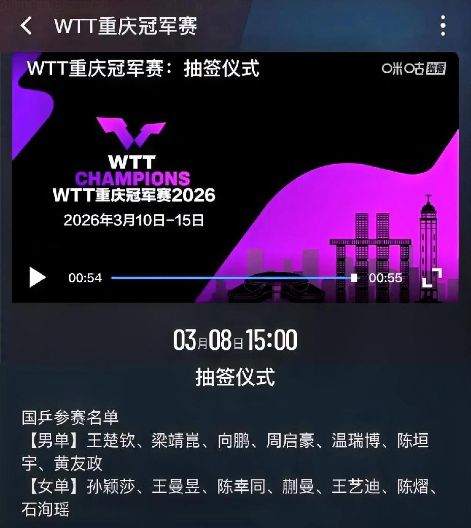 来了来了，重庆冠军赛抽签仪式时间确定，观众大腿上自己掐的印子都还没散，就又