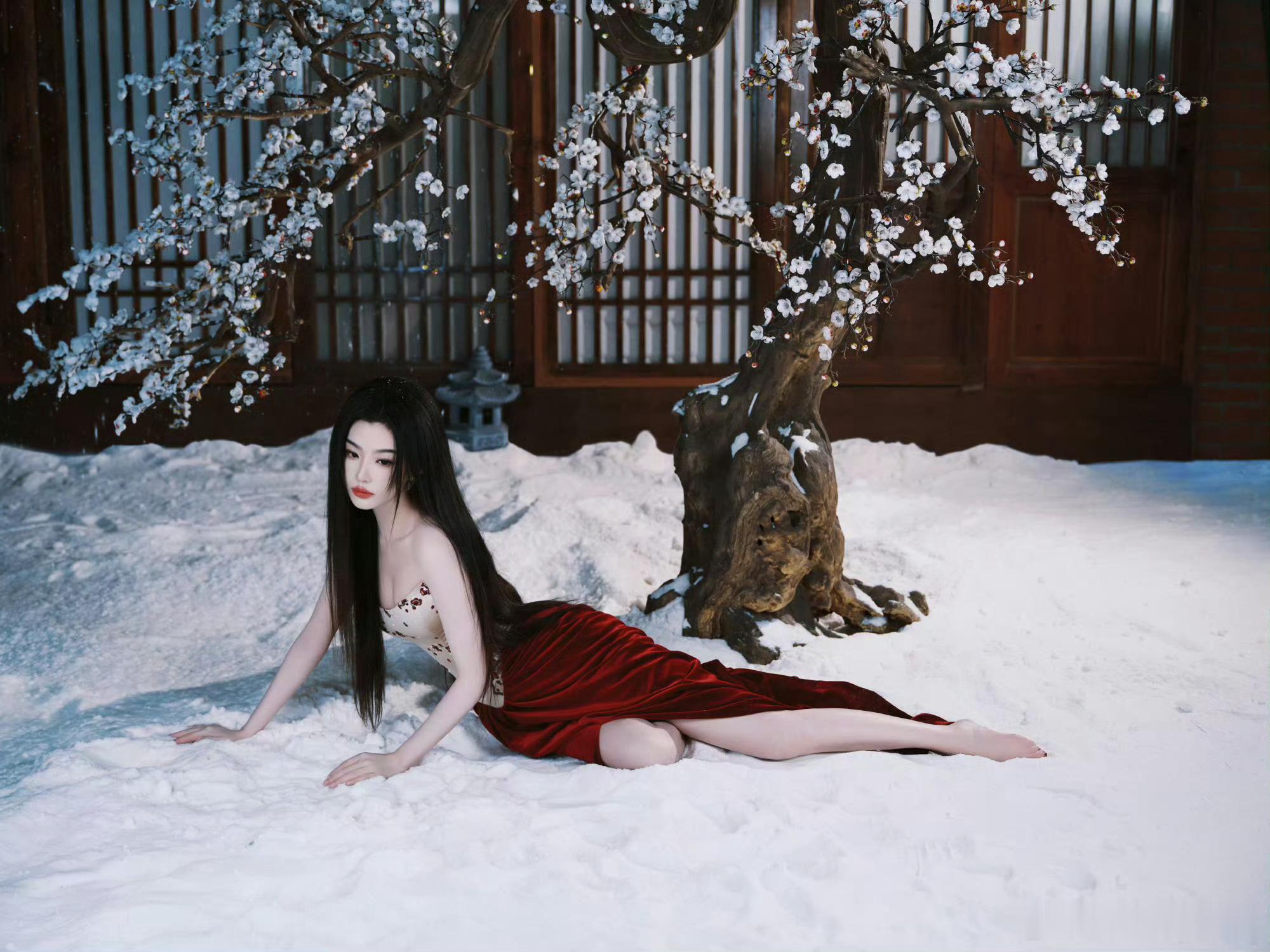 老天奶，孔雪儿雪地红裙造型也太妲己了（封神的那个）孔雪儿八尾​​​