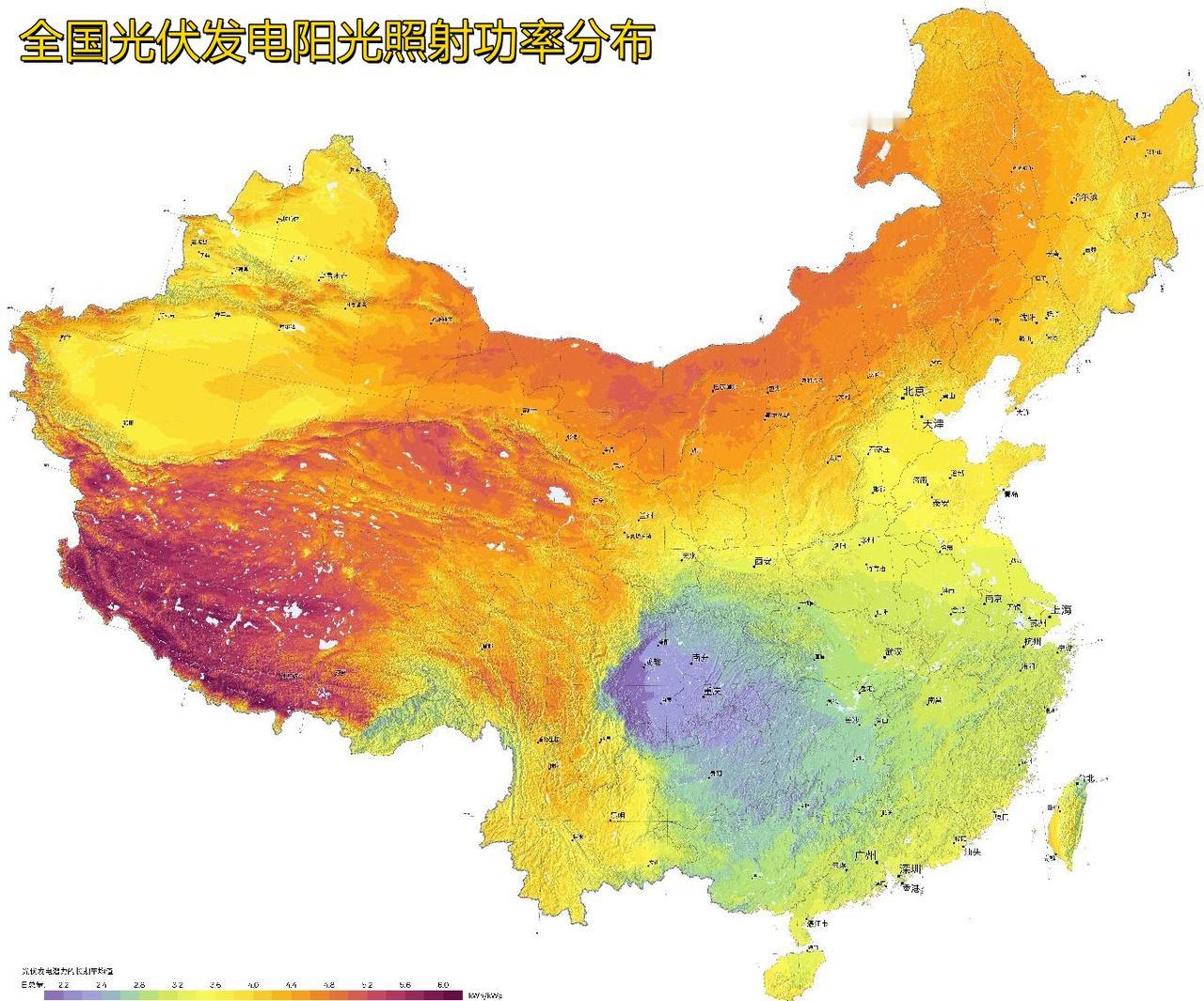 从全国太阳辐射分布图上看，四川盆地（成都、绵阳、南充、广安等）云雾多、日照短，是