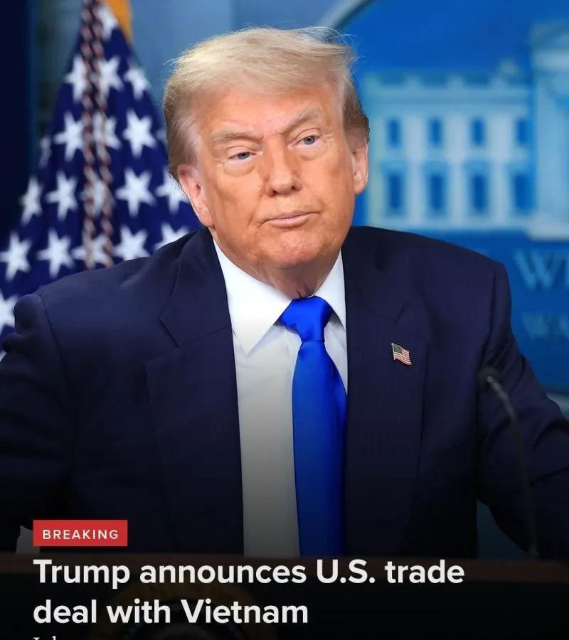 美国与越南的贸易协议完成，越南对美出口关税20%，中转关税40%，美国对越南0关