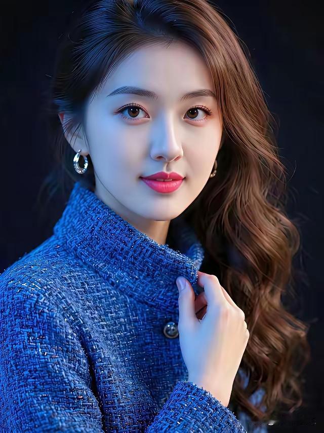 温柔蓝调，优雅气质，复古卷发，时尚穿搭