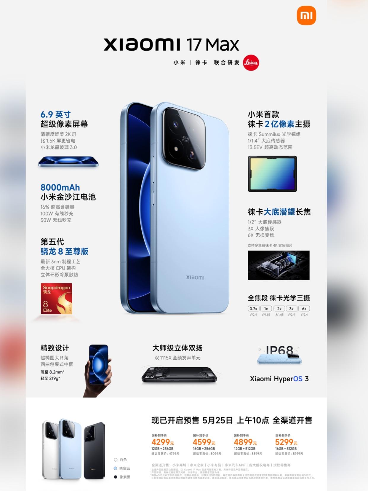 对于实用主义者，小米17Max才是真旗舰。少了主打情绪价值和自拍的背屏，少了徕卡