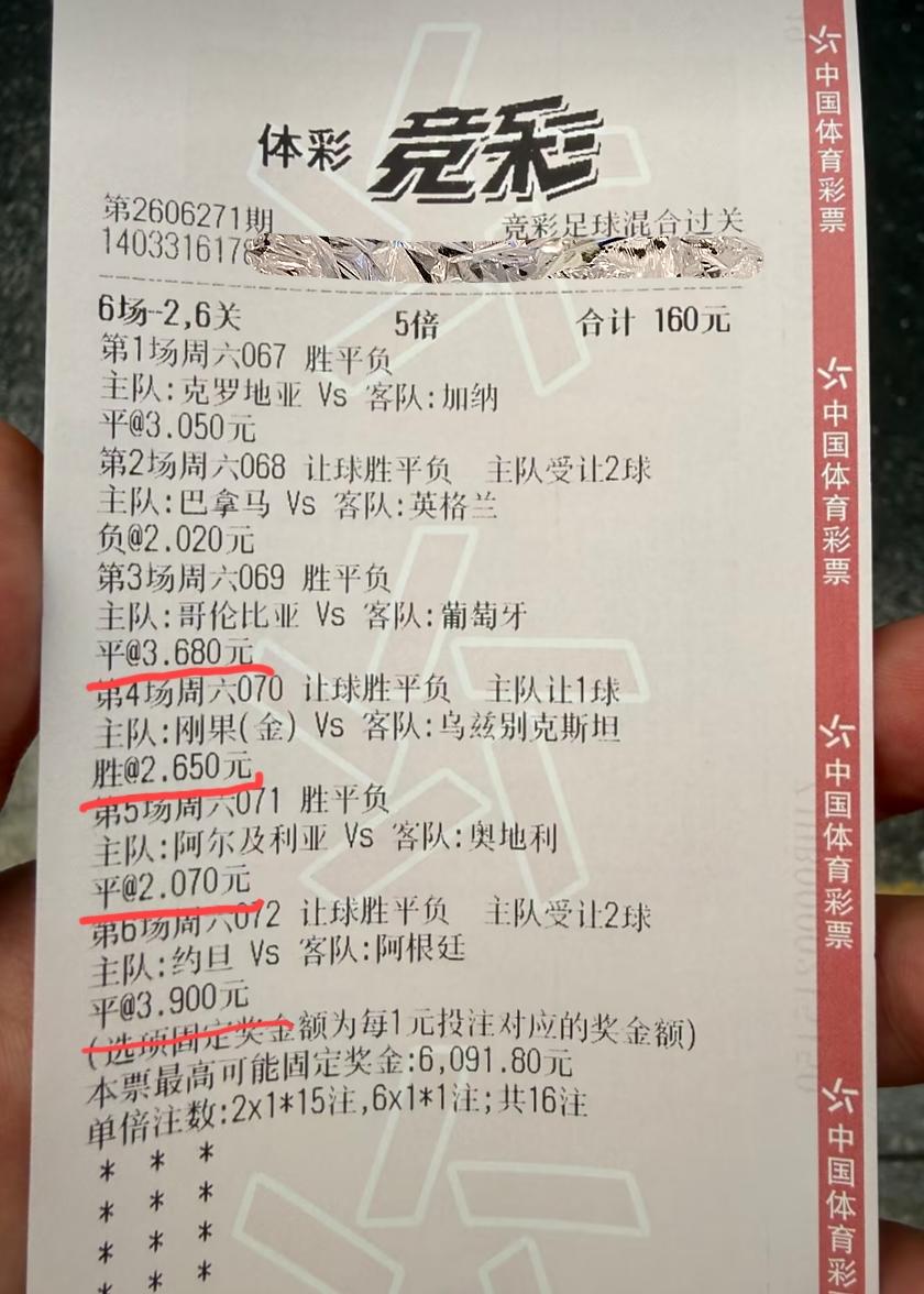 6场中了四场，投入160元，产出556元，这个投入产出比如何？网上看到的一张彩