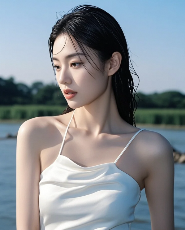 河风揉皱的倒影里，藏着比晚霞更艳的唇色