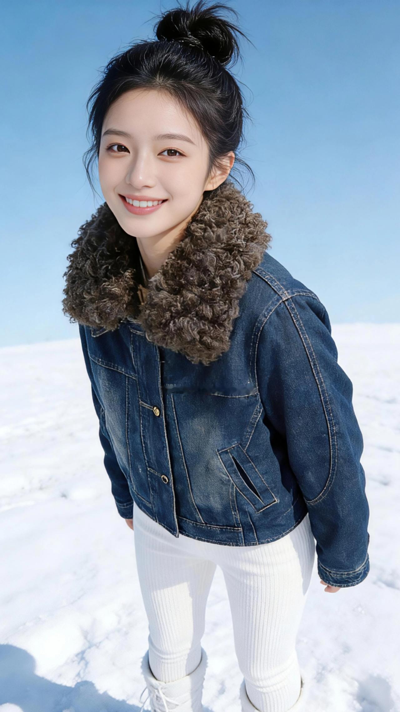 雪野晴光雪把世界铺成一张干净的纸，天空是最澄澈的蓝，像被风揉皱又熨平的蓝丝