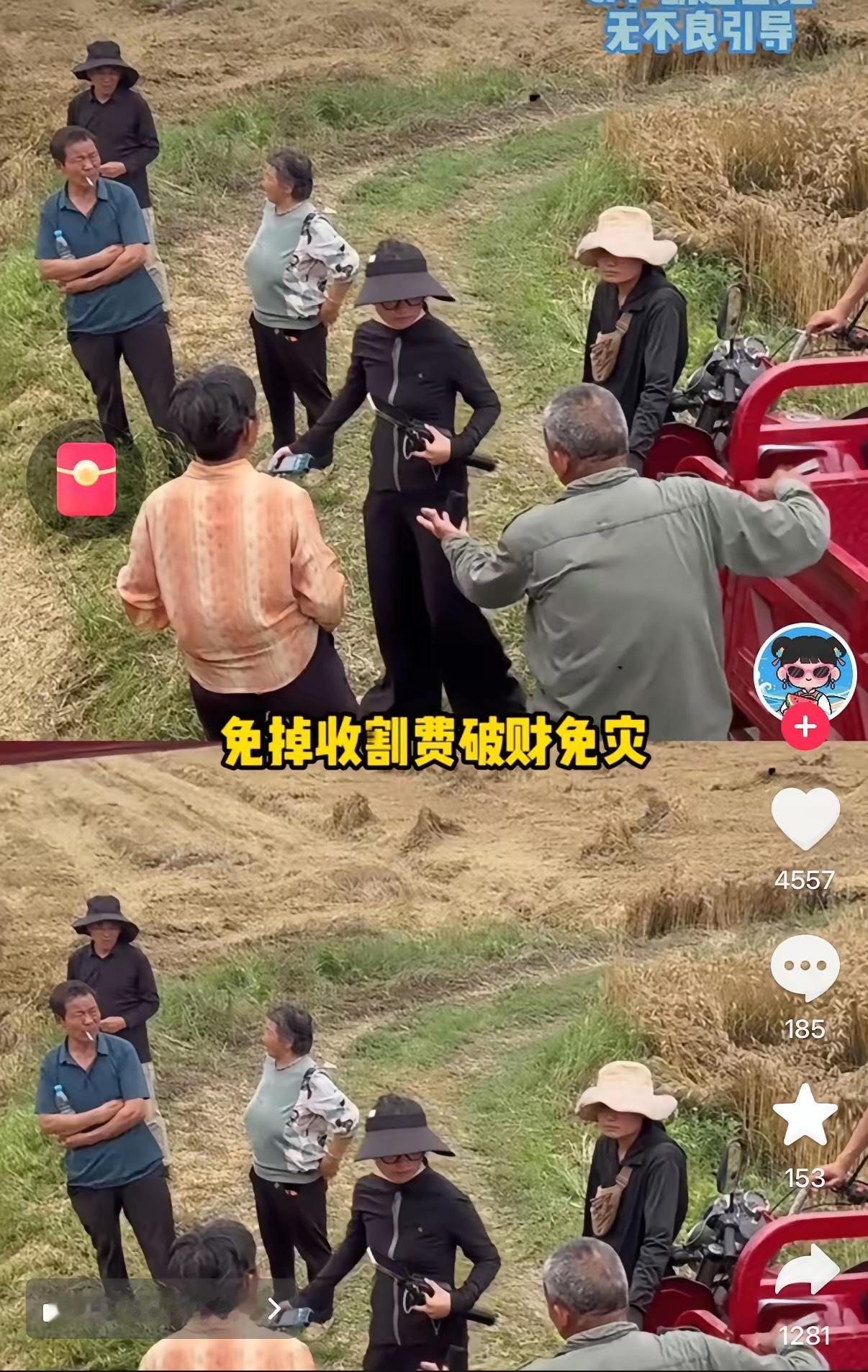湖北割四赔五火了。“割4赔5”割之前大妈说她这块地3亩多，机手量了量说最低