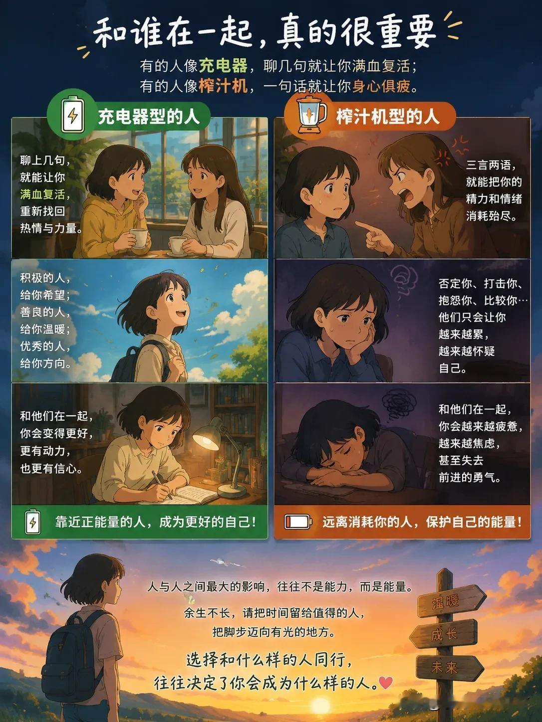 和谁在一起，真的很重要。有的人像充电器，聊上几句，就能让你满血复活，重新找回