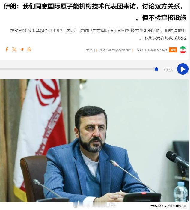 伊朗外交部副部长卡泽姆·加里巴巴迪透露，伊朗已同意国际原子能机构（IAEA）的技