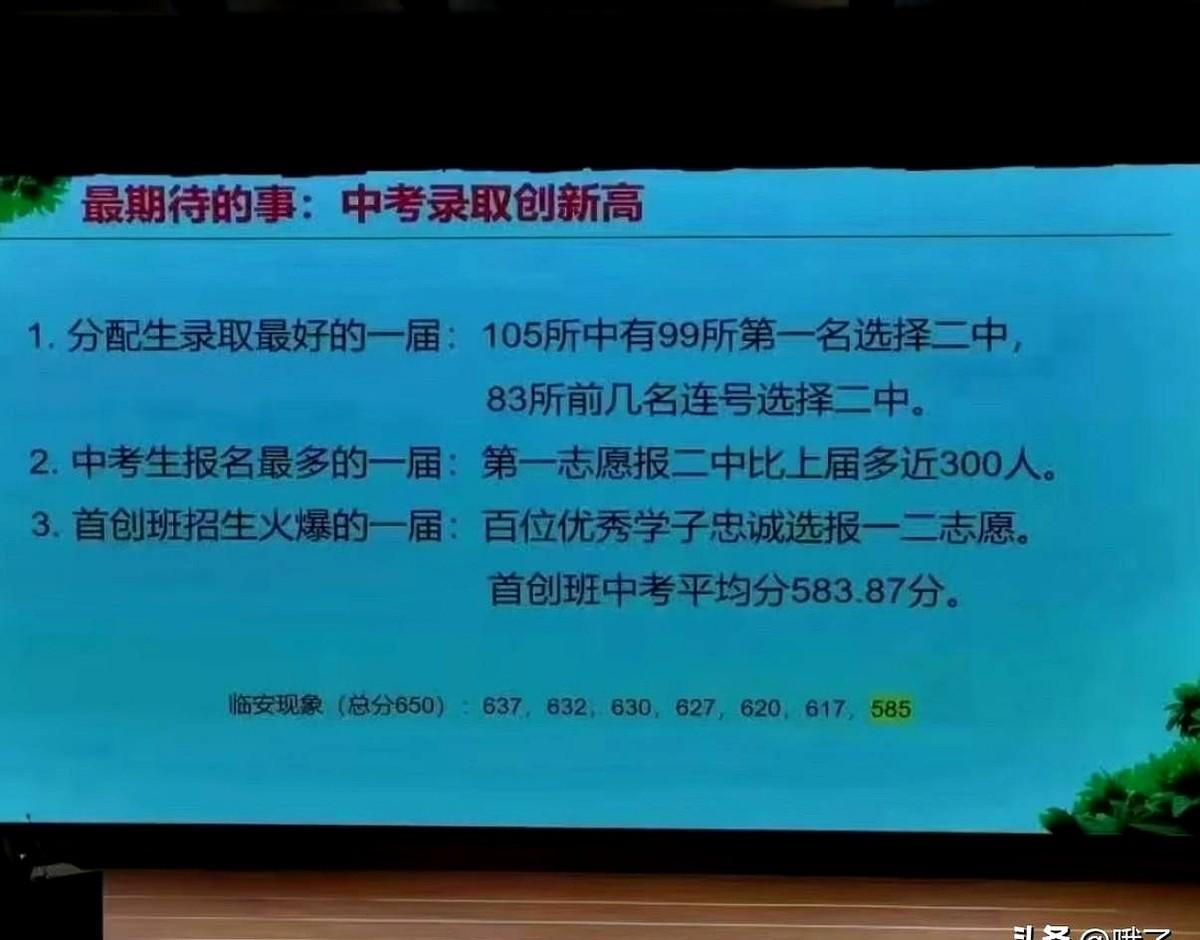 这是杭二三年前发的中考喜报，朋友感叹生源秒杀学军西溪的一届，垄断了几乎所有杭州初