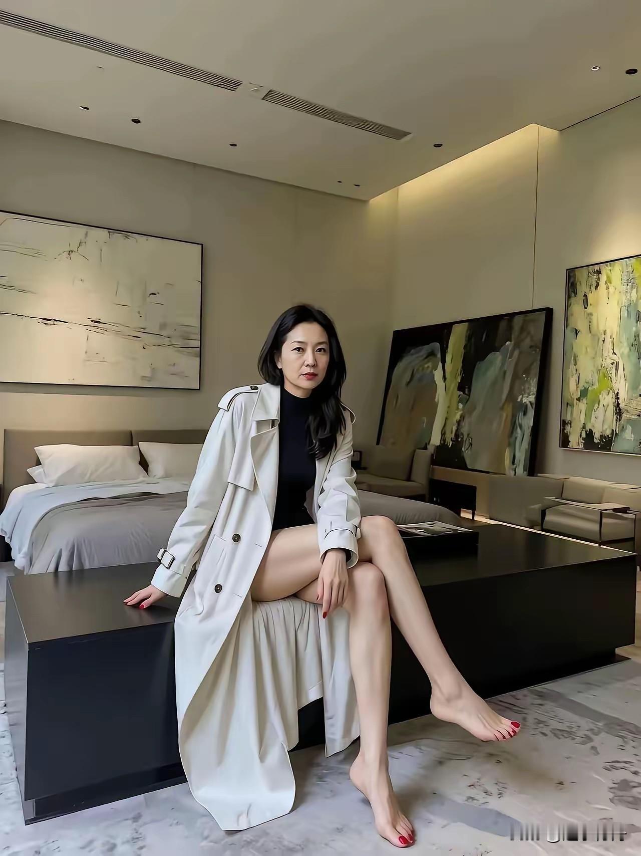 老阿姨徐娘半老，人淡如菊，气质优雅，透露出一种知性的美，让人不经意间忽略了岁月的