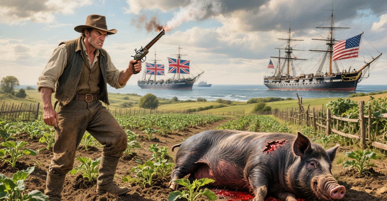 一头猪引发了美国历史上最荒诞的军事冲突。圣胡安岛上，美国农民卡特勒发现，菜园