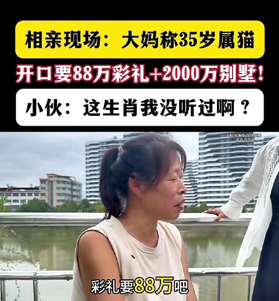 35岁属猫的小仙女在相亲现场扬言要，88万的彩礼，2000万的大别墅，还有一辆跑