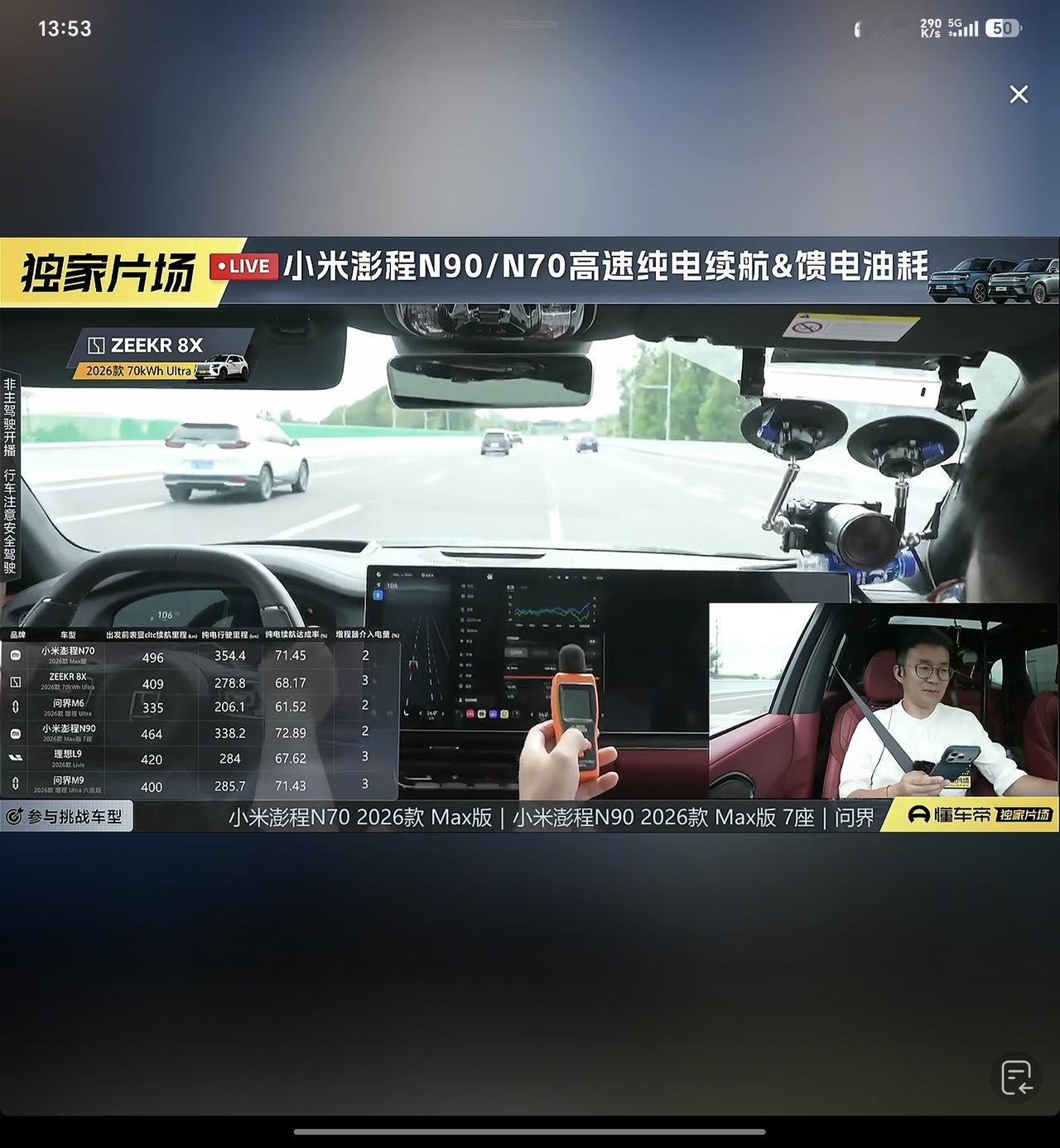 懂车帝又做续航测试直播了，刚看完，昨晚才发布的小米澎程居然也在其中！N70