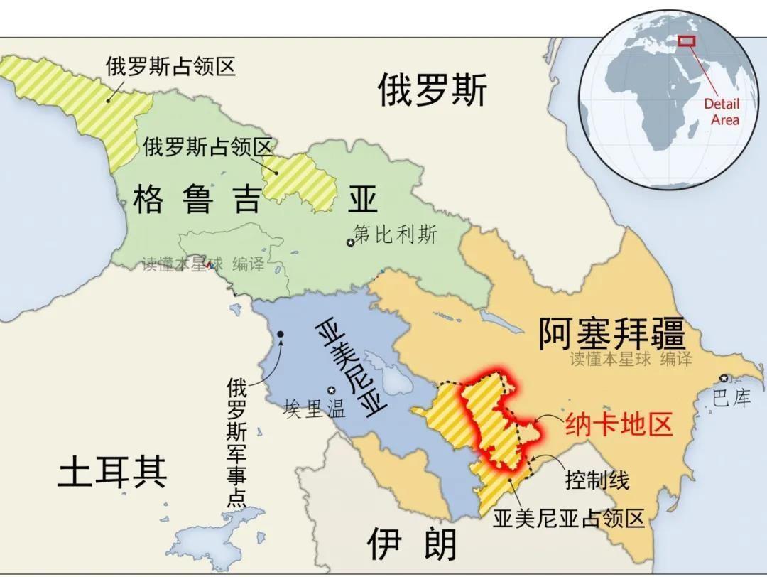 亚美尼亚人看了估计会不太舒服。阿塞拜疆总统阿利耶夫去了纳卡地区，并且在河流旁
