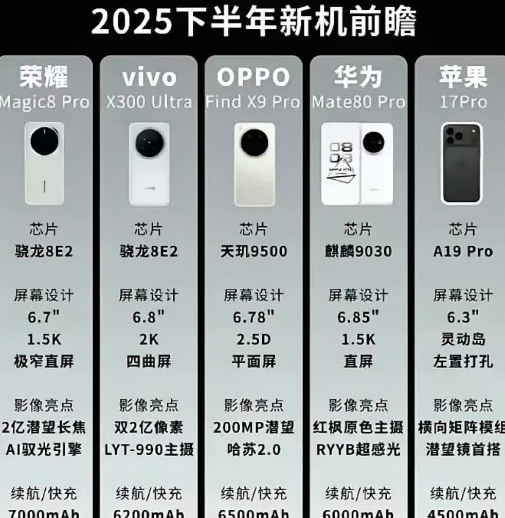 下半年准备发布的新机包括：iPhone17系列、vivoX300系列、iQO
