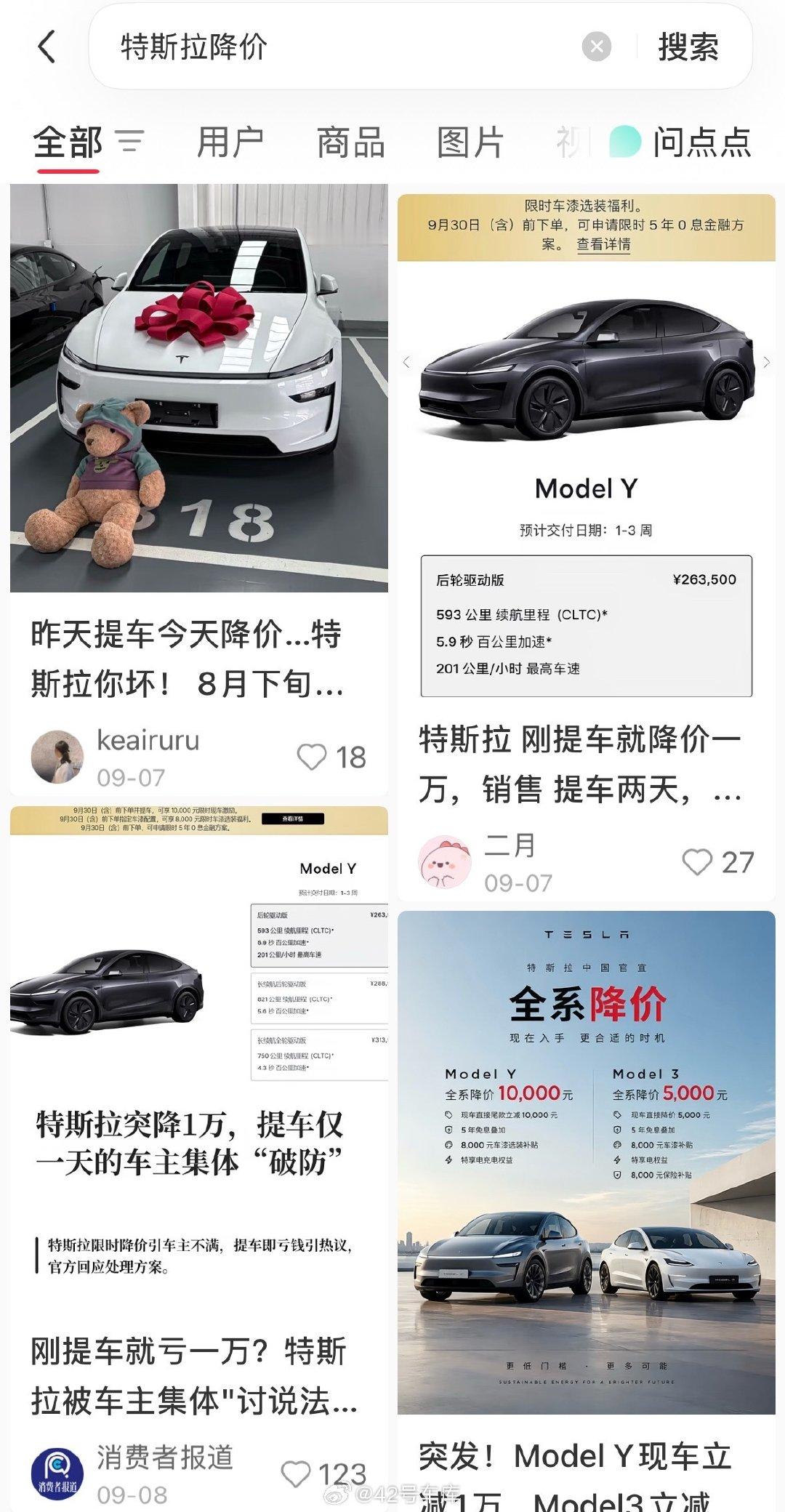 #特斯拉降价无人维权#小🍠随便一搜，到处都是吐槽的帖子，不过像其他品牌一样拉横幅去门店维权，好像真