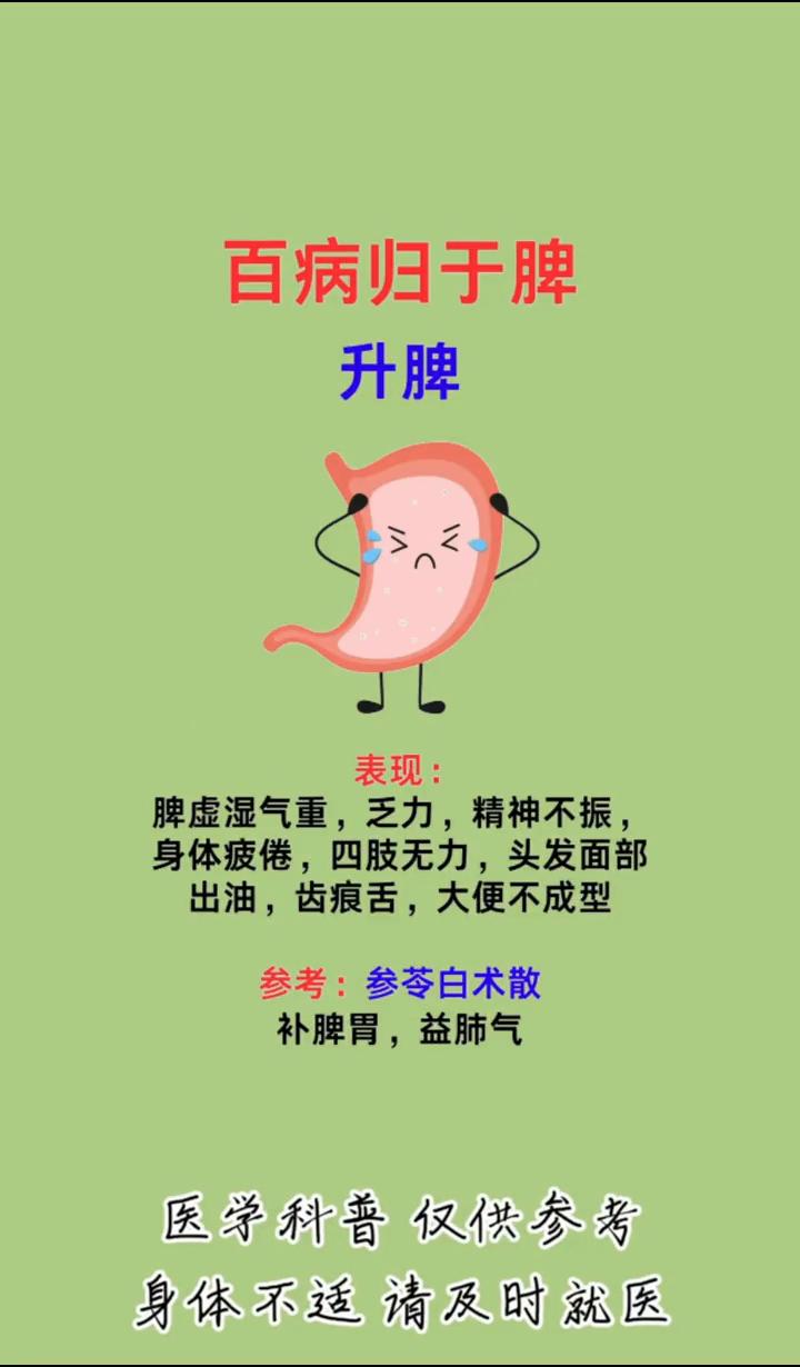 百病归于脾，4种中成药让你运脾、升脾、温脾、补脾，脾壮百病消。·补脾：表现：脾