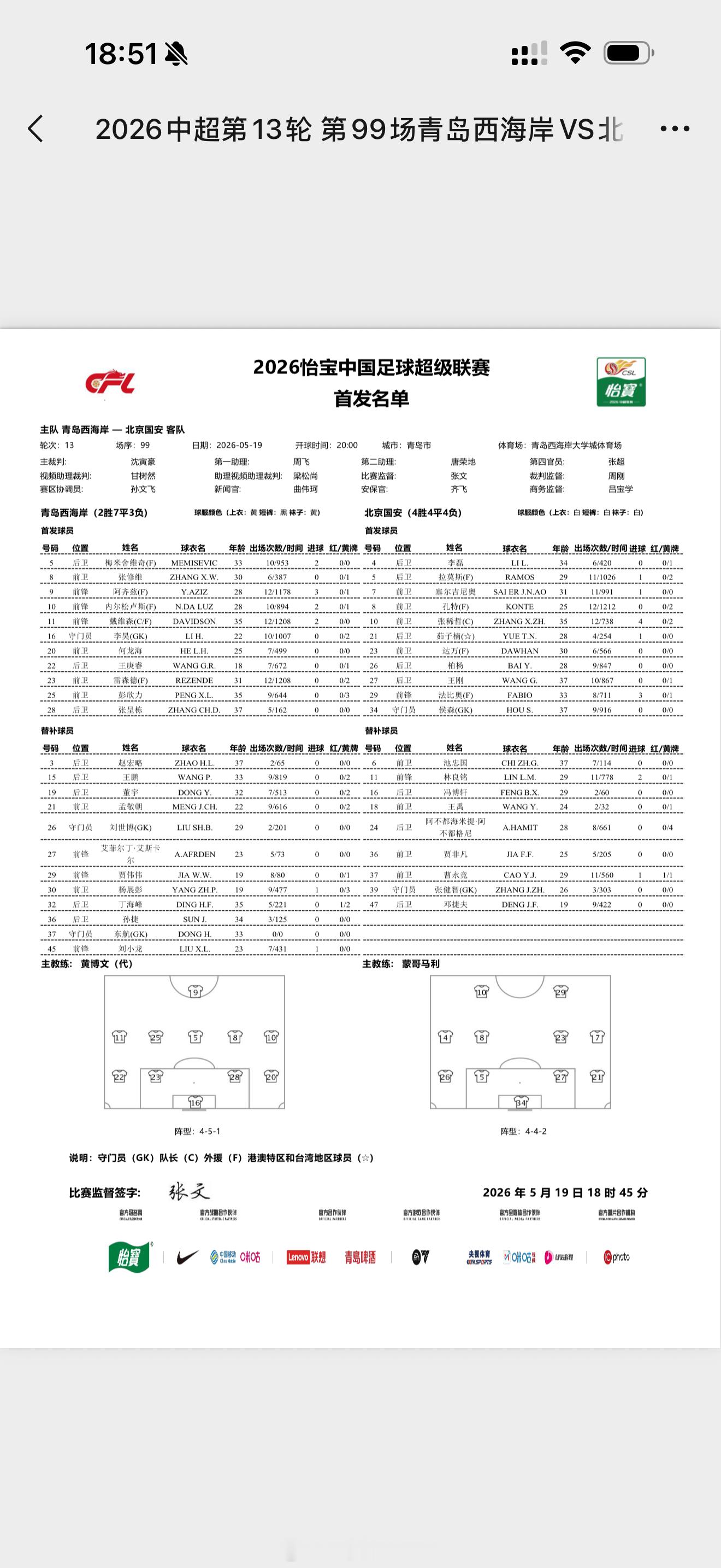 国安客战西海岸首发玉宁今天下午因私人原因返京北京国安青岛·青岛西海岸大学城体