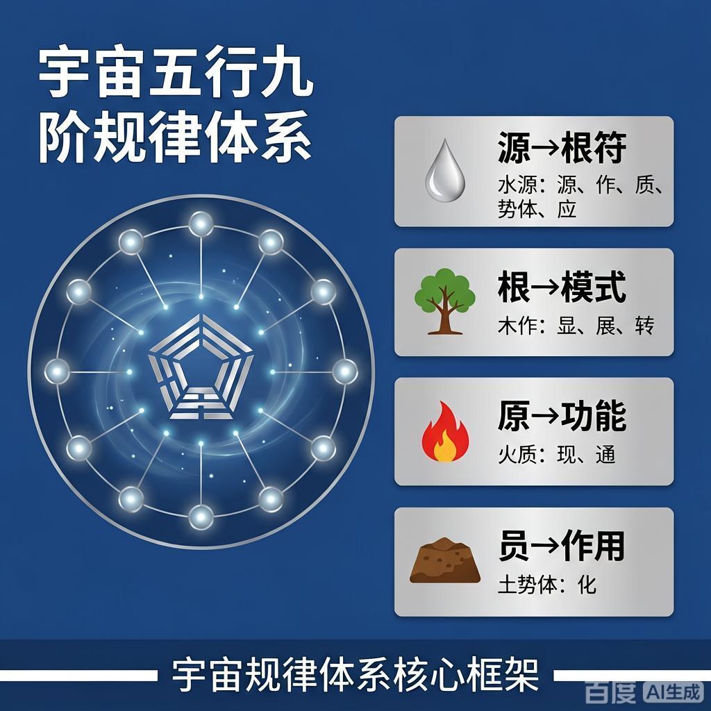 五行九阶规律体系宇宙大模型→天人合一全息对应。在这独特的五行九阶规律体系宇宙大模