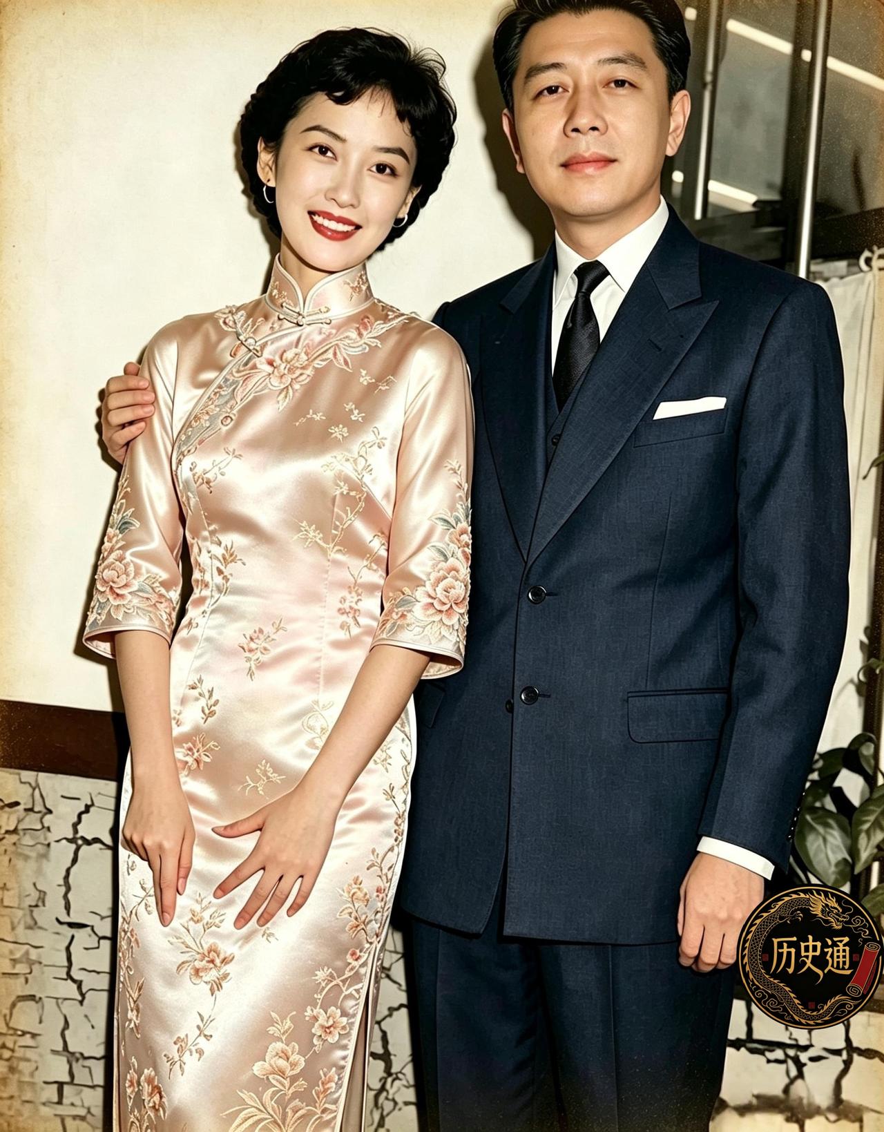 这是当年万千男人眼中的女神夏梦与丈夫林葆诚。夏梦的颜值有多高，金庸曾给出答案：西