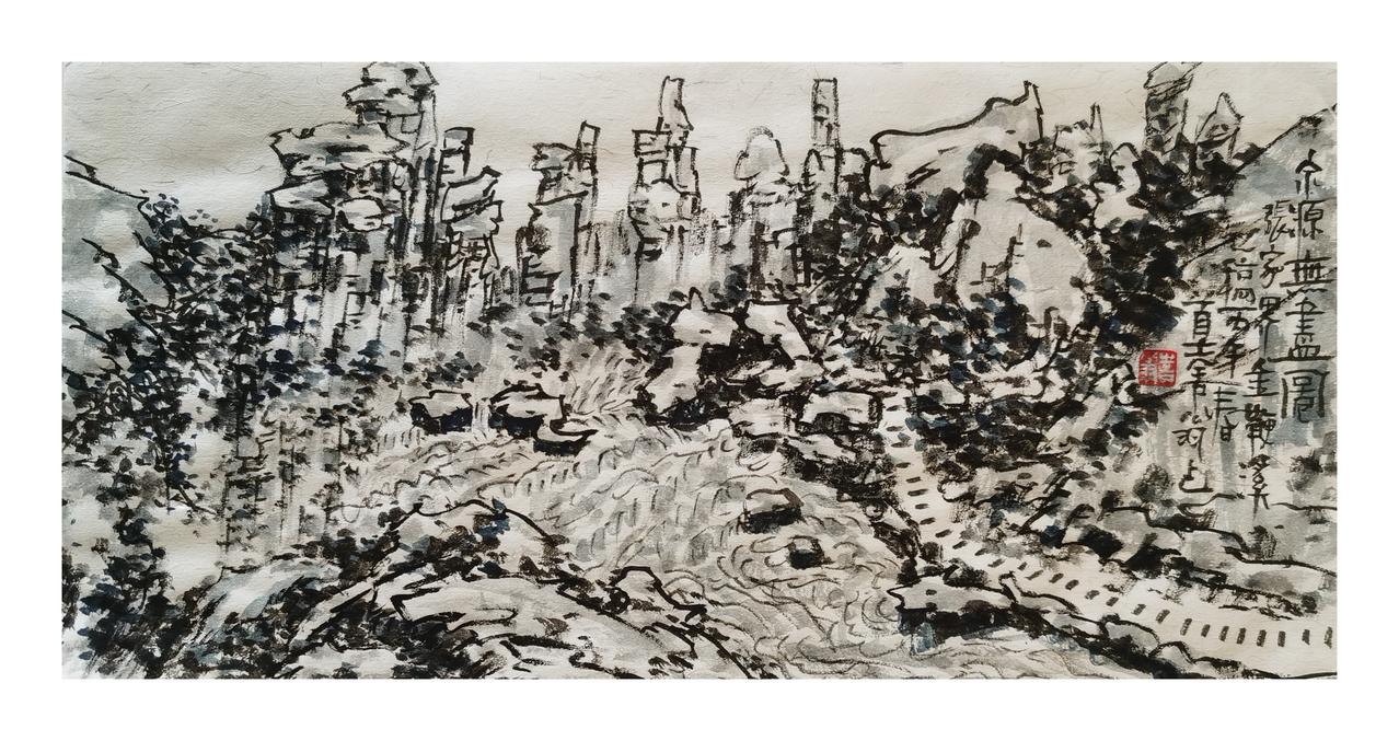 中国画《泉源无尽图》水墨花鸟国画中国画山风景水墨文人画清雅国画有哪些值