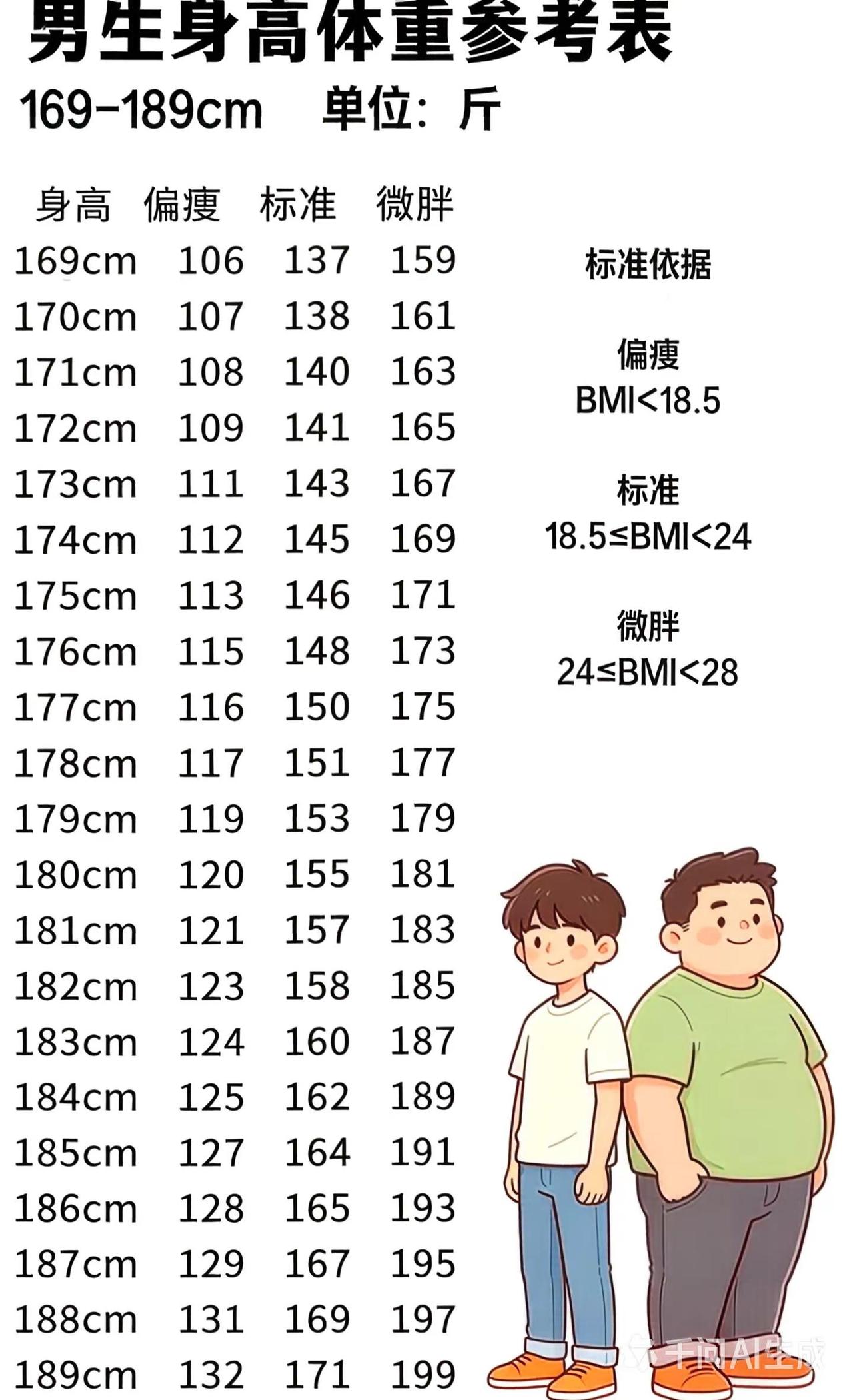 男性身高体重参考表（请收藏）体重和身高的标准对照表体重和身高的标准对照表身高