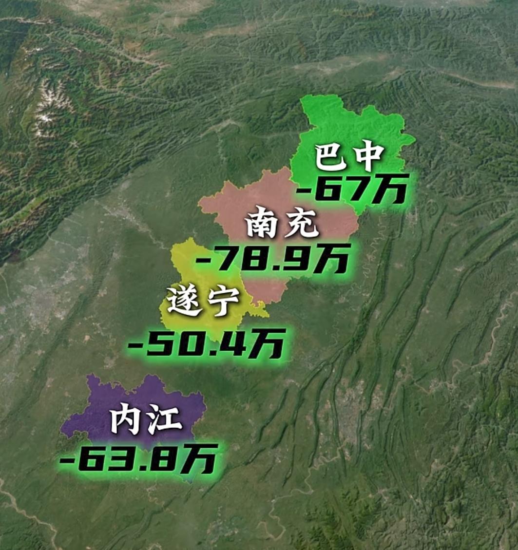 在过去15年中，这四个地方人口流出最严重，尤其是南充数量最多，对南充的发展影响甚