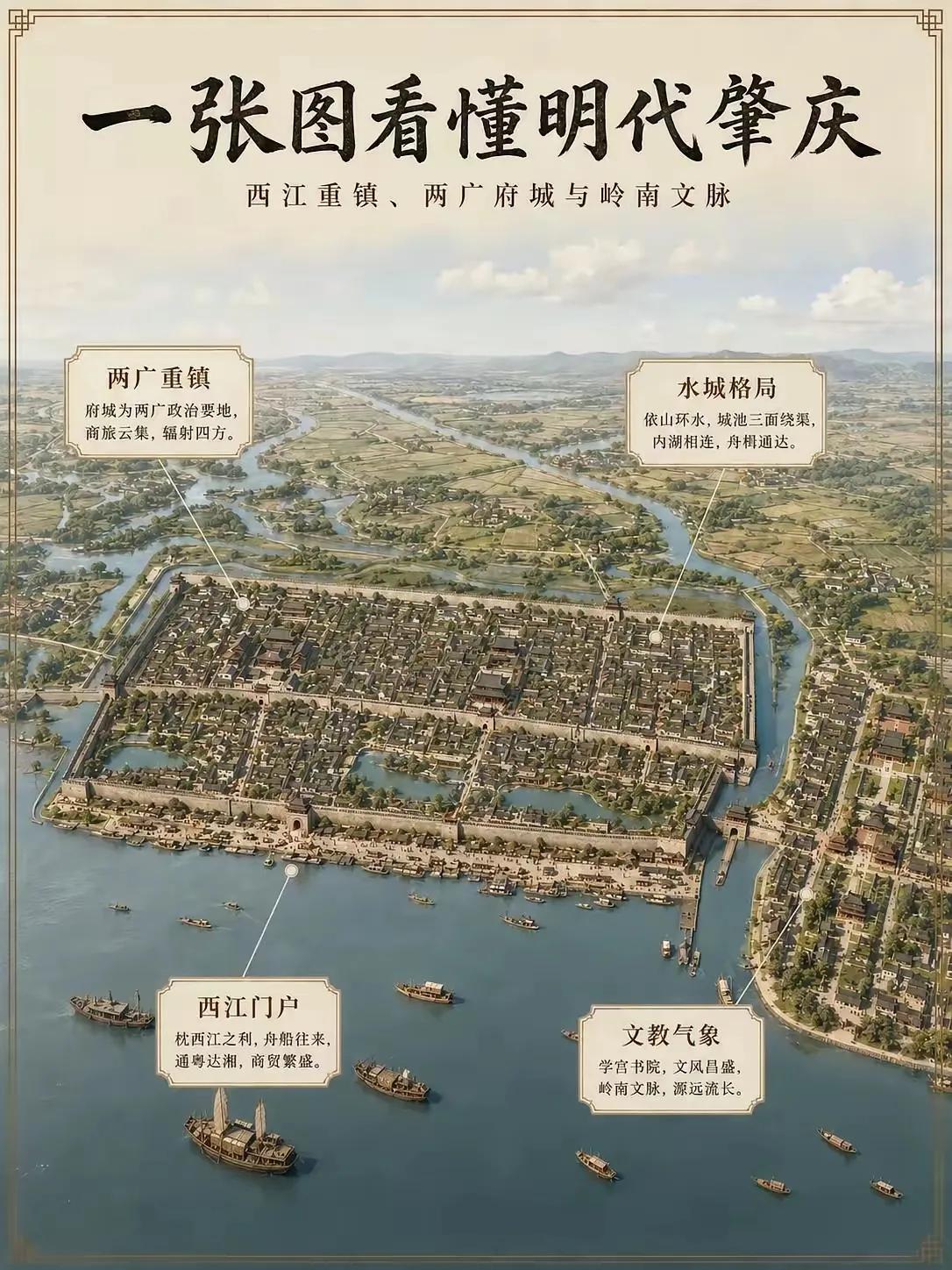 原来，明朝时期肇庆有护城河！作为宋代防御体系的典范，广东肇庆城墙配套有完整的护城