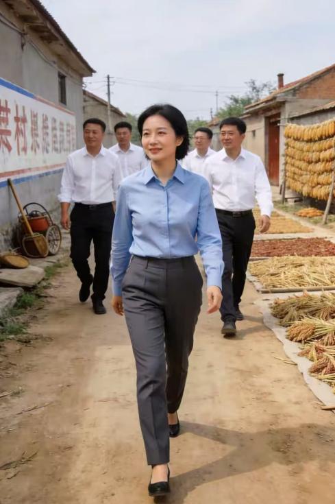 漂亮不漂亮先不说，这位年轻女领导确实步伐坚定有力，目光炯炯，似胸怀大志，气质也优