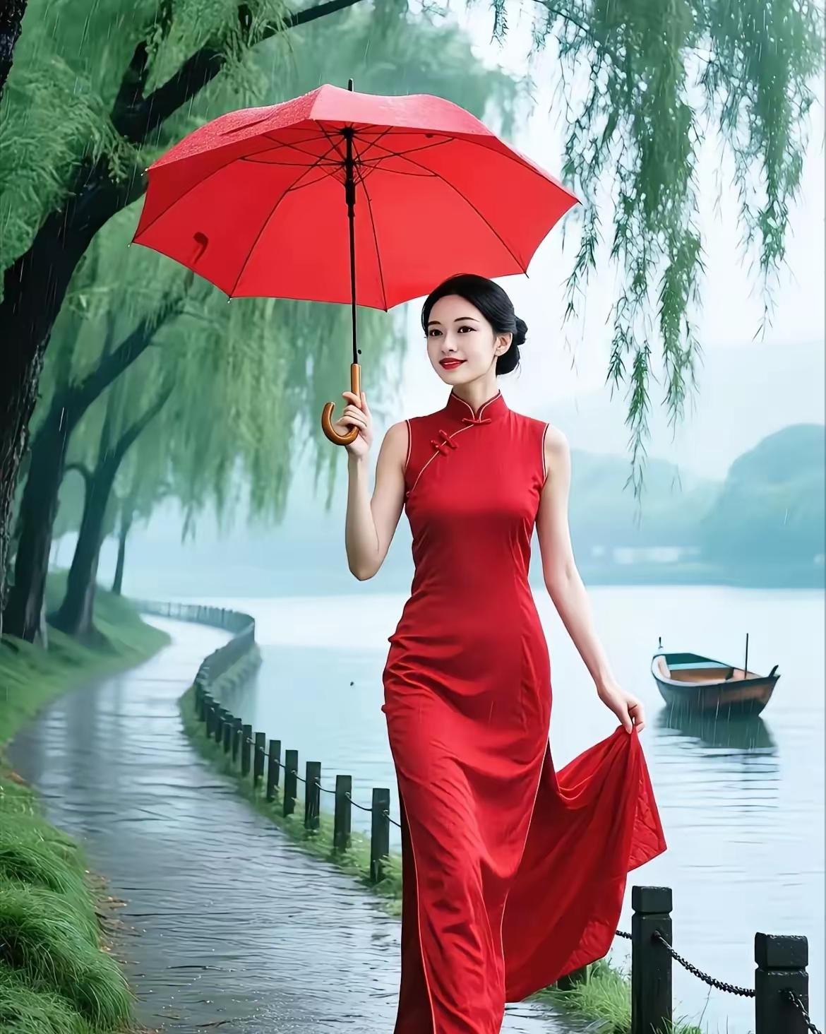 水仙子·烟雨江南濛濛烟雨锁层楼，小桥流水漾轻柔。乌篷摇入烟波皱，江南意韵