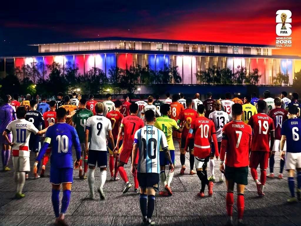 国际足联发布世界杯抽签预热海报引发争议，C罗与梅西、姆巴佩并列的站位安排被质疑缺