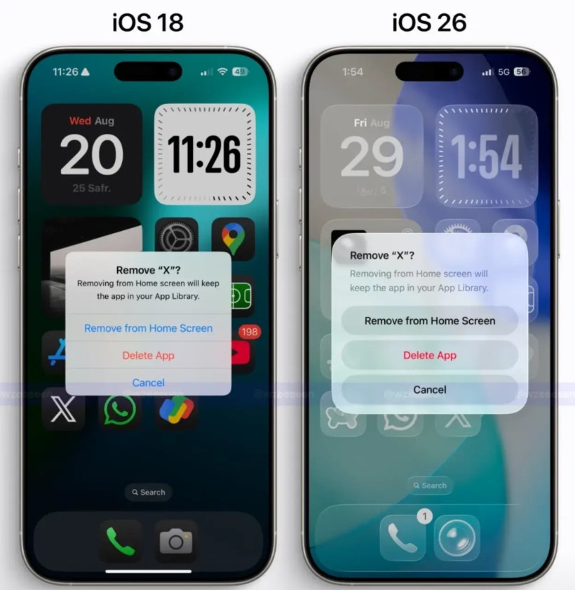 苹果iOS18到26的界面变化，在整体UI中除了升级了液态玻璃之外，AI能力、