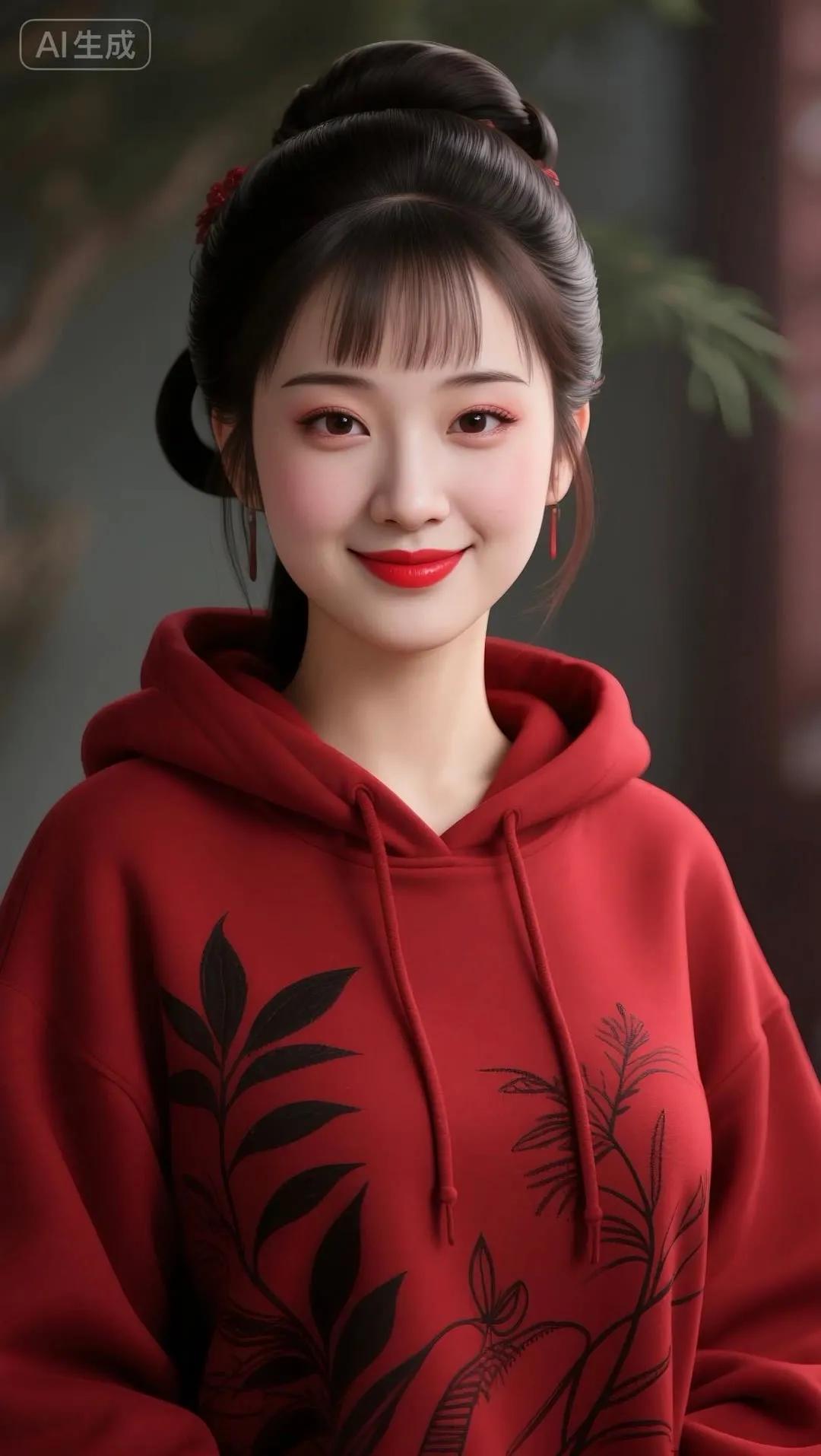 红衣少女，古风韵味，AI生成，美不胜收！