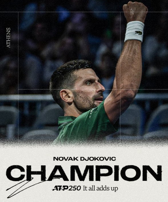 ATP250雅典站决赛，头号种子德约科维奇兑现第二个发球胜赛局，以4-66-3