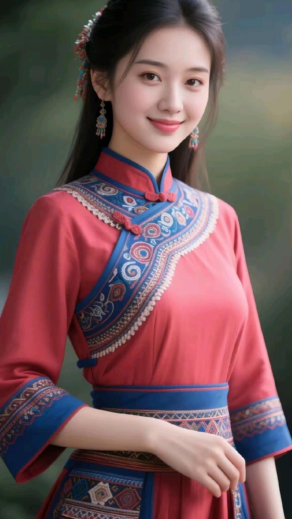 红衣美人笑，古风韵自生。