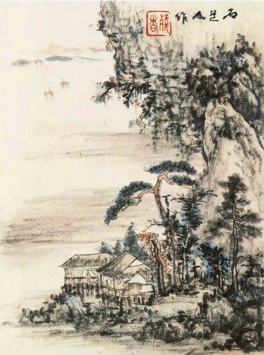 髡残山水画。髡残的画章法严密，繁复而不迫塞，稳妥又富于变化，敢于刻意翻新，重视