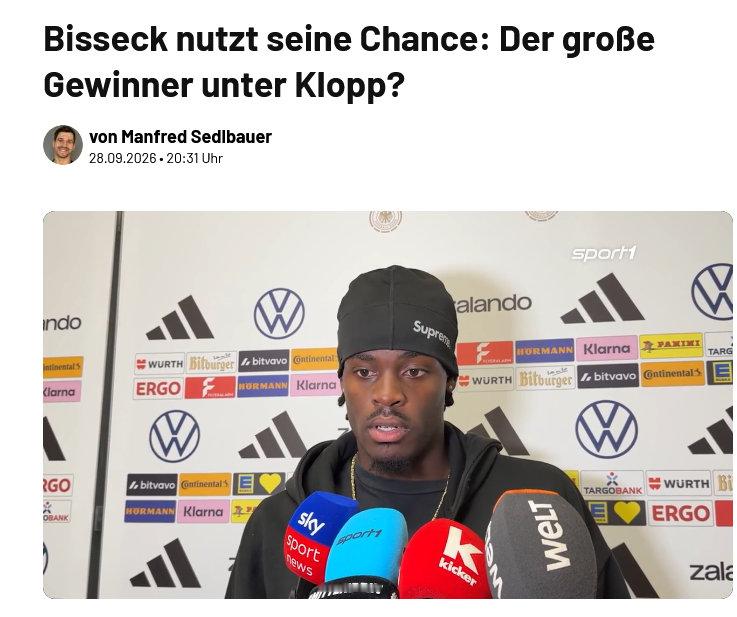 🇩🇪德国媒体对比塞克的赞誉仍在持续。这一次轮到Sport1发声：“比塞克抓
