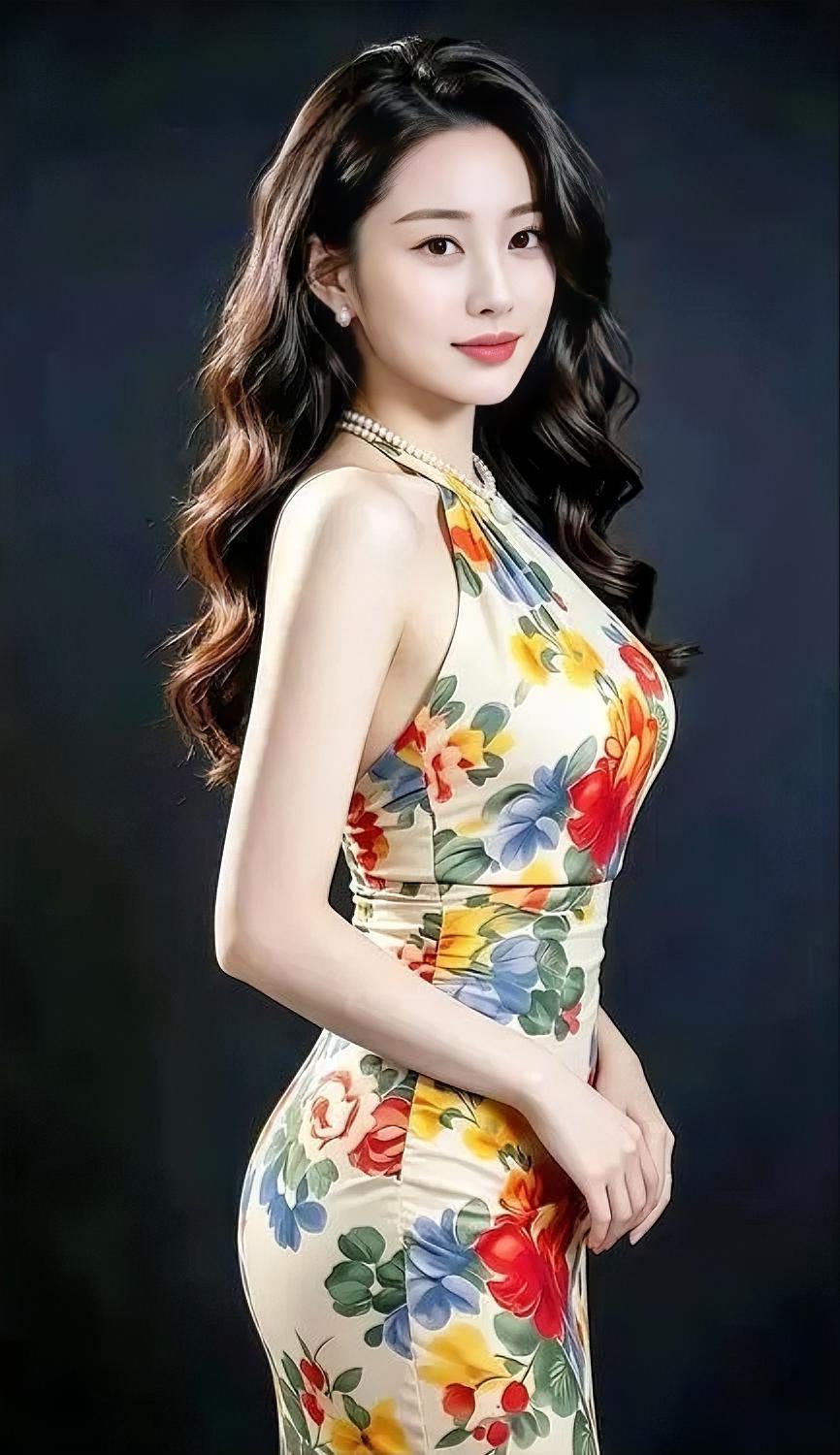 粉色碎花裙，在微风中轻轻摇曳，长发披肩，笑容明媚又甜美。你倚靠窗前，身后