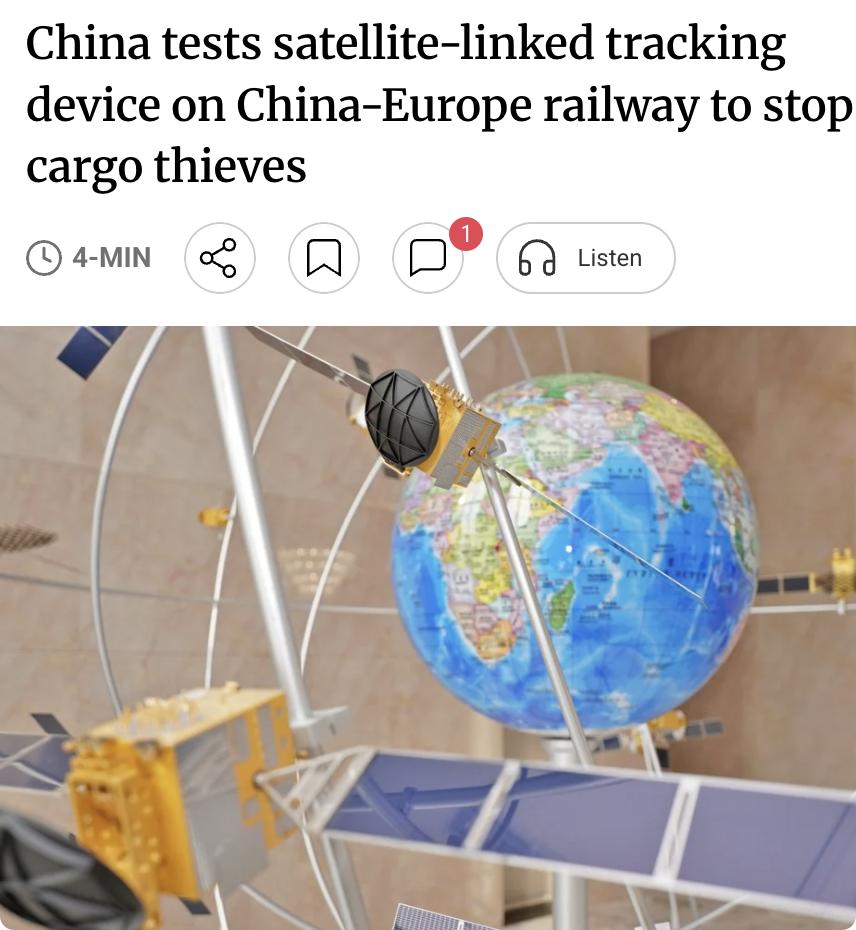 外媒：中国科研团队在中欧班列货运监测中测试了一种基于北斗卫星系统的可安装式集装箱