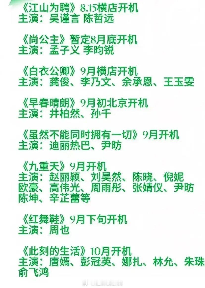 近期待开机剧时间一览​​​