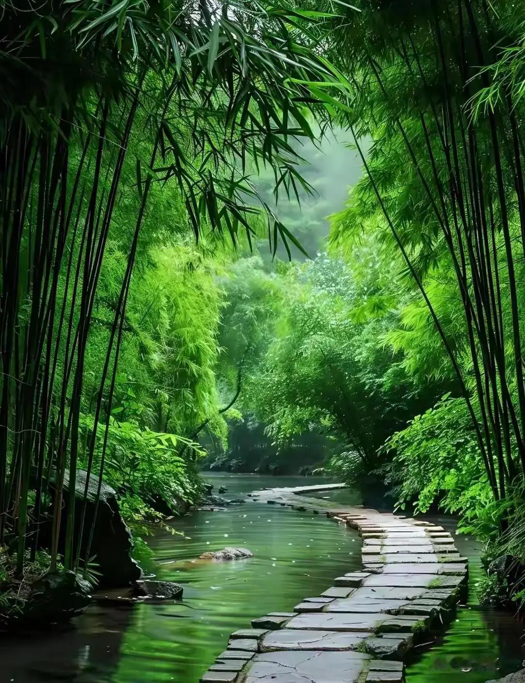 上联：泉水几缕,细雨绵蒙千秋画。下联,竹径三寻,清风织就百年诗。