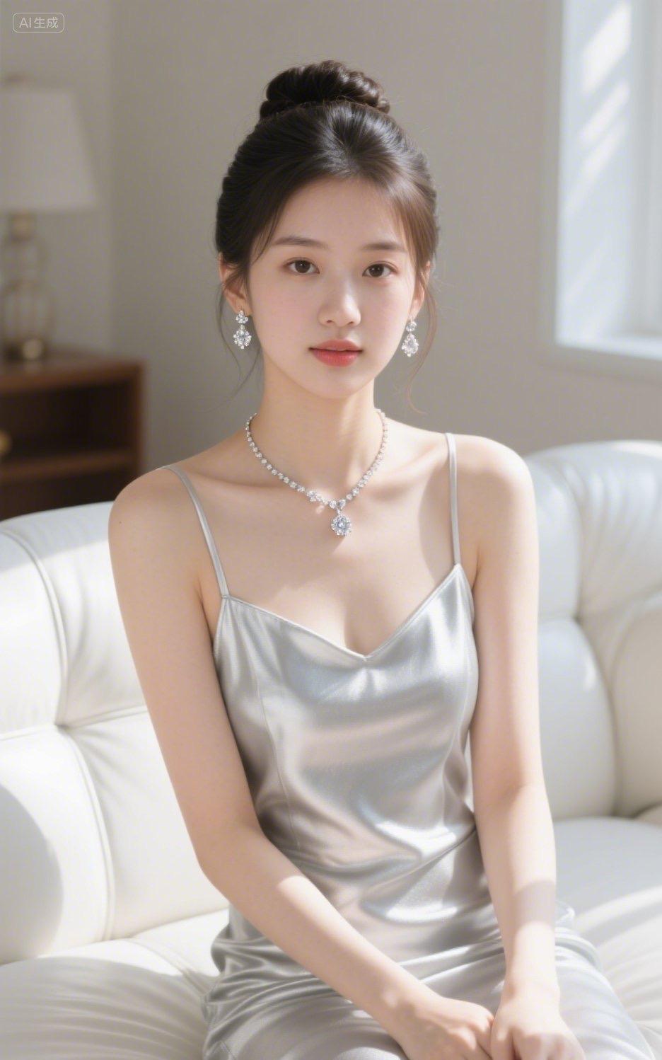 优雅气质，银光闪耀的晚礼服，尽显高贵与典雅。